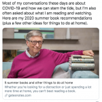 Los 13 libros que recomienda Bill Gates para 'escapar' la pandemia