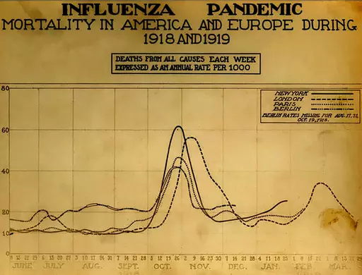 La segunda ola de la pandemia de gripe de 1918.