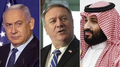 Benjamin Netanyahu, Mike Pompeo y el príncipe Mohamed Bin Salman