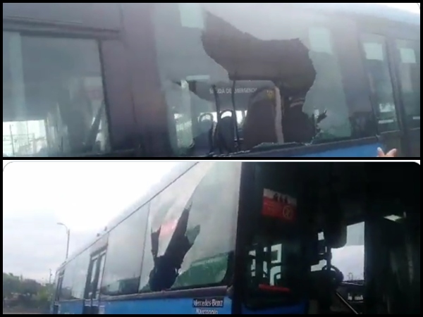 A pedradas y "de un lado a otro" asaltaron esta tarde a otro bus del MIO