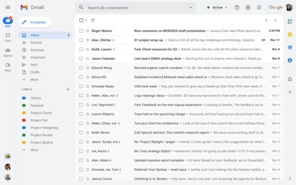 gmail, nueva apariencia de gmail, interfaz de gmail, espacio de trabajo de google,