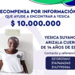Yesica completó 10 días desaparecida en Tumaco, la recompensa por información es de $10 millones
