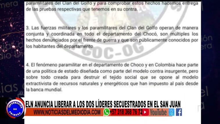 ANUNCIAN LIBERACIÓN | Noticias de Buenaventura, Colombia y el Mundo