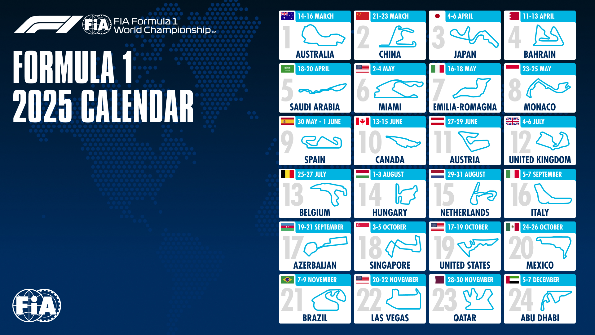 La FIA y la Fórmula 1 anuncian el calendario 2025 - Noticias de Buenaventura y el Mundo